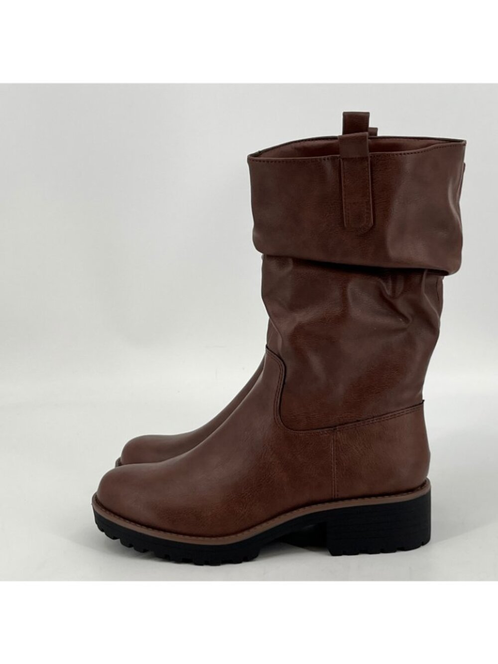 Sun + Stone Nelliee Mid-Calf Boots Brown Size 9 M Faux Leather Zipper Lug Sole - Picture 2 of 11
